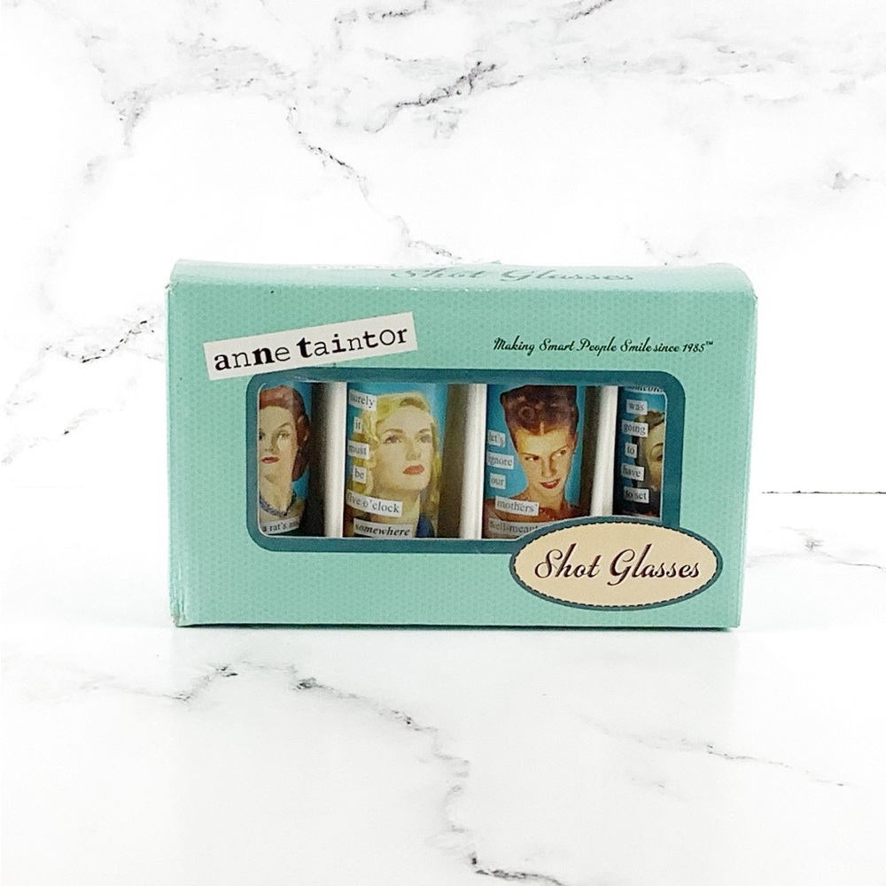 Anne Taintor 4-Pack Witty Retro Shot Glasses New in Original Box NIB